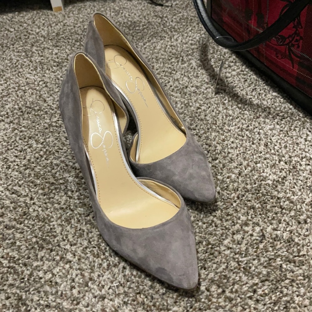 Gray suede heels